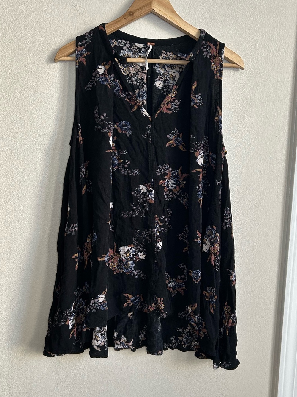 Free People Tree Black Floral Swing Dress Tunic Top Sleeveless Size XS - Picture 9 of 15